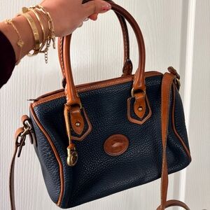 RARE Dooney & Bourke Navy and Tan Satchel mini all weather leather vintage
